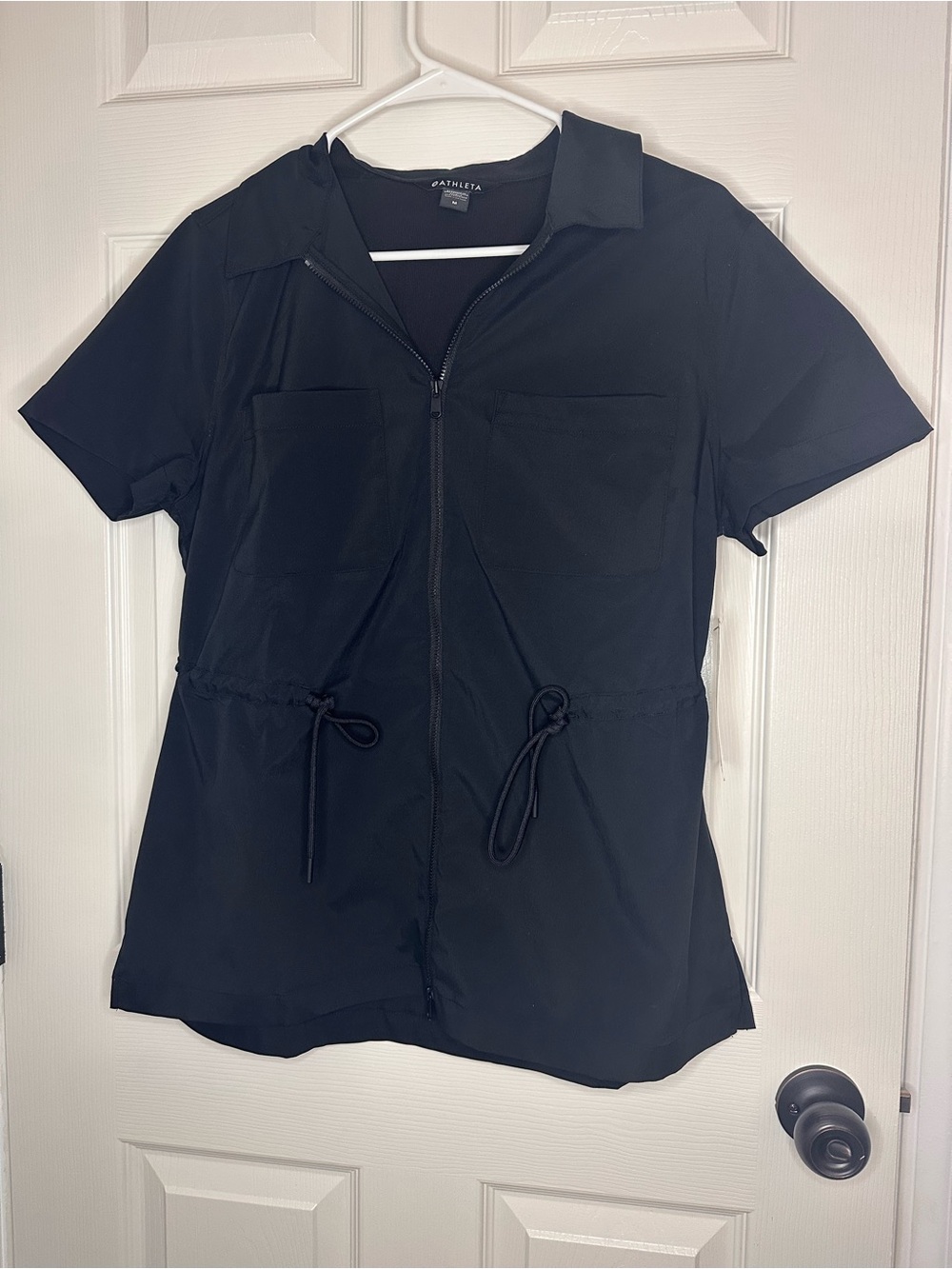 Athleta Black Short Sleeve Zip Polo Top